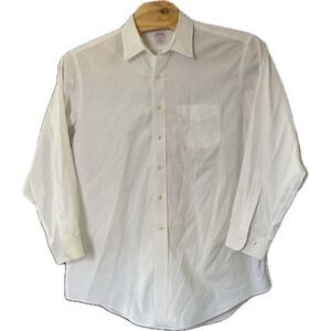 Brooks Brothers 346 Mens Shirt Solid White 17.5 4/5 Regular Fit Non‎ Iron Cotton